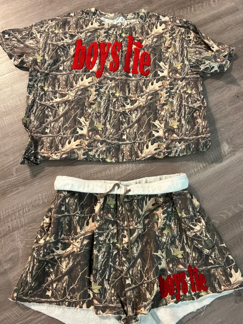 Boys Lie Camo Crop Tee and Shorts Set with Red Logo